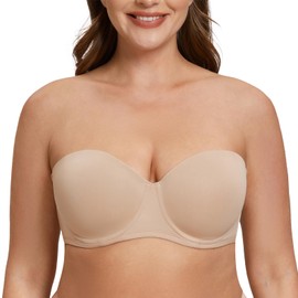 MELENECA Women's Strapless Bra - Underwired Bra Large Size Breasts with Moulded Cups, beige