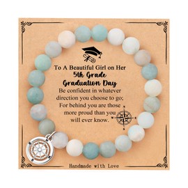 OMSEEN Graduation Gifts for Her Inspirational Graduation Compass Bracelets for 5th Classmates Women Friends Bestie Class of 2025 Graduation Natural Stone Bracelet