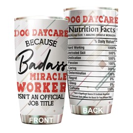 MEDROC Miracle Worker Nutrition Facts Dog Daycare Tumbler Stainless Steel 20oz, Funny Gifts Bulks For Office Women Men Work Friend Coworker, Driking Coffee Cup For Birthday Christmas