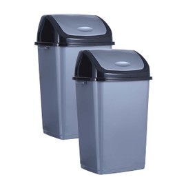 Superio Kitchen Trash Can 13 Gallon with Swing Lid, Plastic Tall Garbage Can Outdoor and Indoor, Large 52 Qt Recycle Bin and Waste Basket for Home, Office, Garage, Patio, Restaurant (2, Grey)