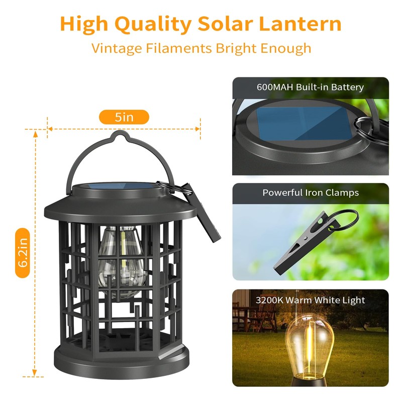 Woenergy Solar Lanterns Outdoor Waterproof, Upgraded Bright Hanging Solar Lights