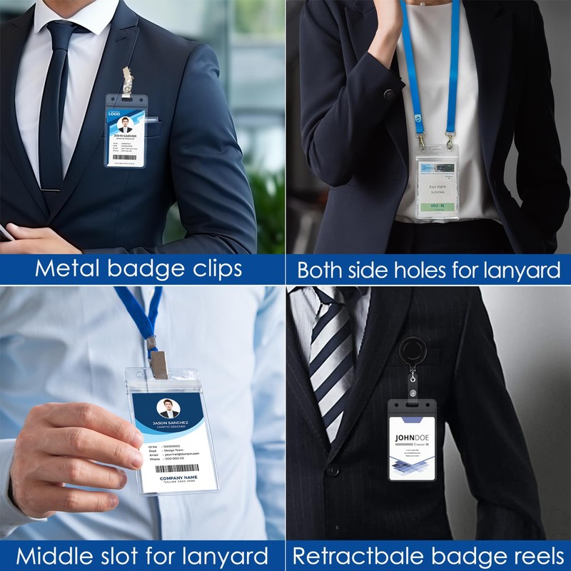200 Pack Vertical Badge Holders, Clear Plastic ID Badge Holder