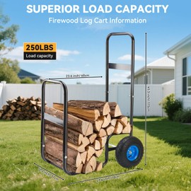 SANMEO Firewood Log Cart with Pneumatic Rubber Wheels,Heavy-Duty 250 lbs Capacity,firewood carrier storage with waterproof cover,wood dolly for Indoor/Outdoor Use (with cover)