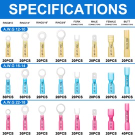 560PCS Marine Grade Heat Shrink Wire Connectors-Plustool Electrical Connectors Kit of Tinned Red Copper,AWG22-10 Multipurpose Waterproof Insulated Crimp Connector Terminals Ring Fork Spade Butt Splice