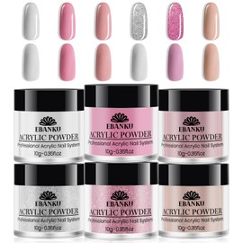 EBANKU 6pcs Pink Acrylic Powder Large Capacity Professional Acrylic Nail Powder for Nail Acrylic Extension, Nail Carving, Long Lasting, No Nail Lamp Required