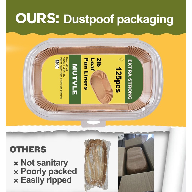 mutvle Loaf Pan Liners, 125Pcs Non-Stick Bread Pan Liners, Loaf
