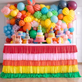 Rainbow Table Skirt Colorful Tutu Tablecloth for Rectangle Table Birthday Uincorn Indian Party Christmas Decoration