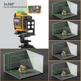 Laser Level 360 self leveling, SAVSEC 3 x 360° Brightness Adjustable Lazer Leveler Tool, 3D Rechargeable Green Cross Line Laser for Construction and Picture Hanging - Magnetic Fine-adjust Wall Bracket