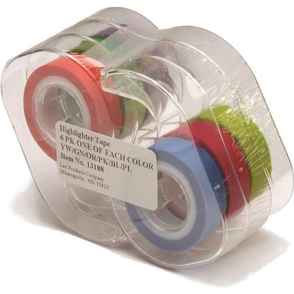 Lee Removable Highlighter Tape, 1 Roll of Each of 6