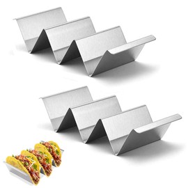 NUWIQ Pack of 2 Taco Holder Stands, Wave Shape Stainless Steel Taco Holder, with Handles for Holding Tacos, Sandwiches, Hot Dogs and Pancakes