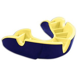 OPRO Silver Mouth Guard (Strapped) Dark Blue - Yellow
