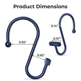 Navy Blue Shower Curtain Hooks, Bathway Shower Curtain Rings Rust Proof, 12PCS Shower Hooks for Shower Curtain, T-Bar Design Convenient Elegant Shower Curtain Hangers for Bathroom Kitchen Wardrobe