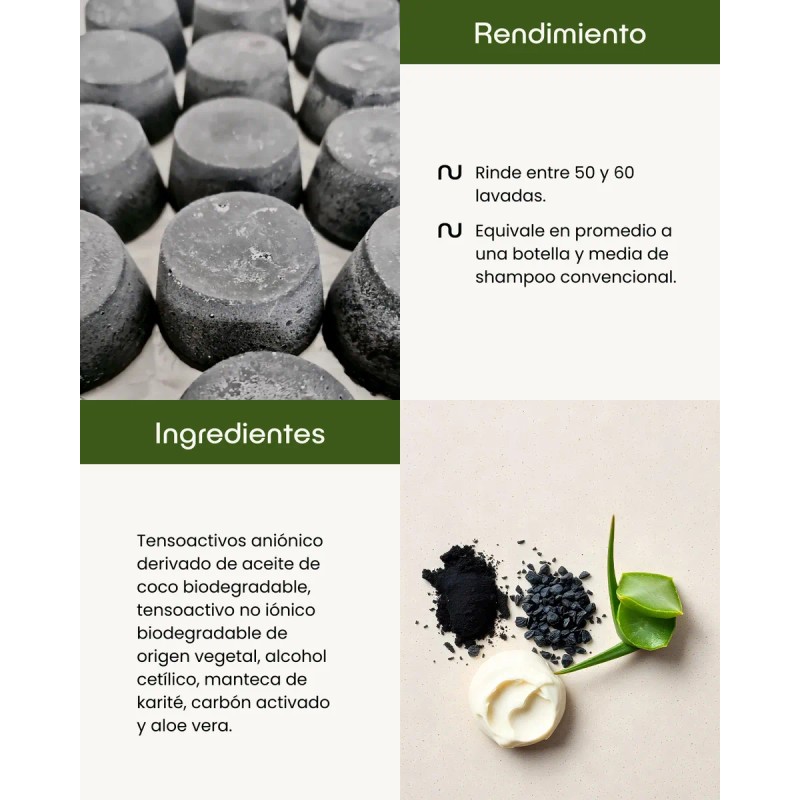 Shampoo Sólido Carbón Activado Anticaspa - Nuneth, 65gr