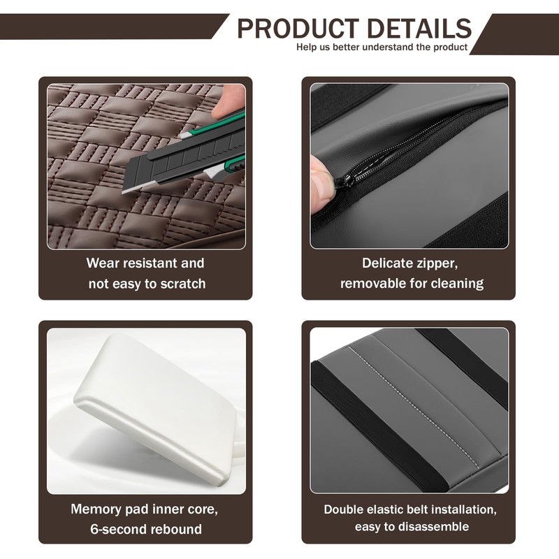 Hbxdeco Car Armrest Cushion, 12.2"×8.3" Leather Auto Memory Foam Center