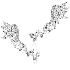 Paula & Fritz® 316L Stainless Steel Surgical Steel Cubic Zirconia Wing Ear Cuff for Left and Right Ear Cuff, Stainless Steel Stainless steel rhodium, Cubic Zirconia