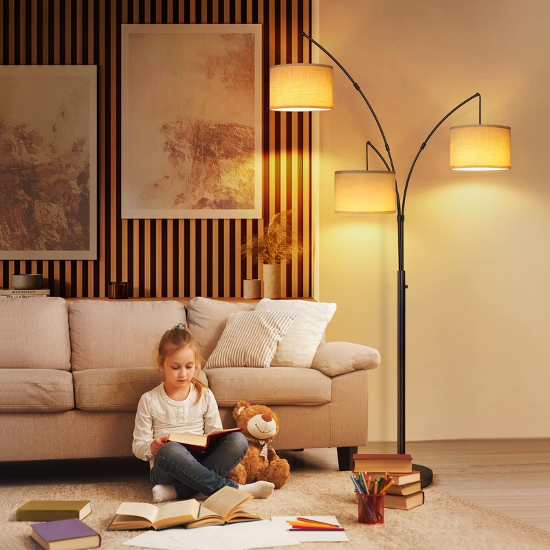 OUTON Arc Led Floor Lamp, Modern Black 3 Light Tall