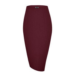 Urban CoCo Elastic High Waist Knee Length Pencil Skirt Ribbed Knit Basic Tube Midi Skirt (Maroon, S)