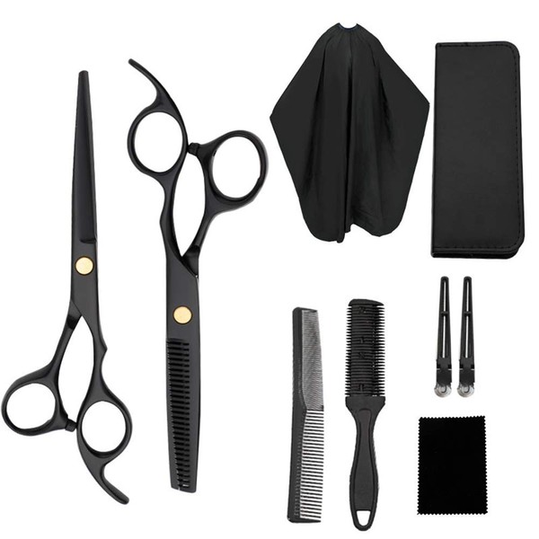 Hair Scissors Set, 2 Professional Extra Sharp Stainless Steel Hairdressing Scissors, Hair Cutting Scissors, Light Single-Sided Thinner, Modelling Professional Hairdressing Sets for Women, Men and Children
