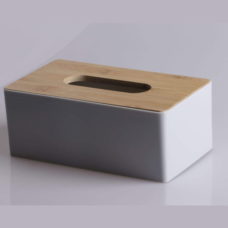 Tissue Box with Bamboo Wood Lid, Rectangular Tissue Dispenser Box,