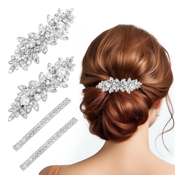 Hebterrka Pack of 4 Hair Clips for Women Rhinestone Hair
