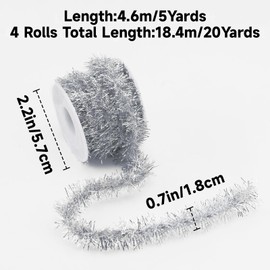 KINGLAKE Christmas Tinsel Garland, 4 Rolls Thin Tinsel Christmas Tree Tinsel Decoration, 20 Yards Xmas Mini Tinsel Garland Glitter Tinsel for DIY Crafting, Xmas Tree, Wrapping Gift, Party, Home