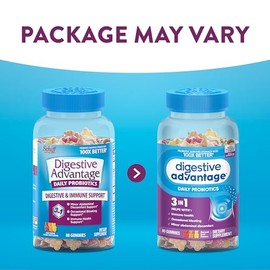 Digestive Advantage Probiotic Gummies For Digestive Health, Natural Fruit Flavors Vitamin D, Daily Probiotics For Women &Men Occasional Bloating, Mino