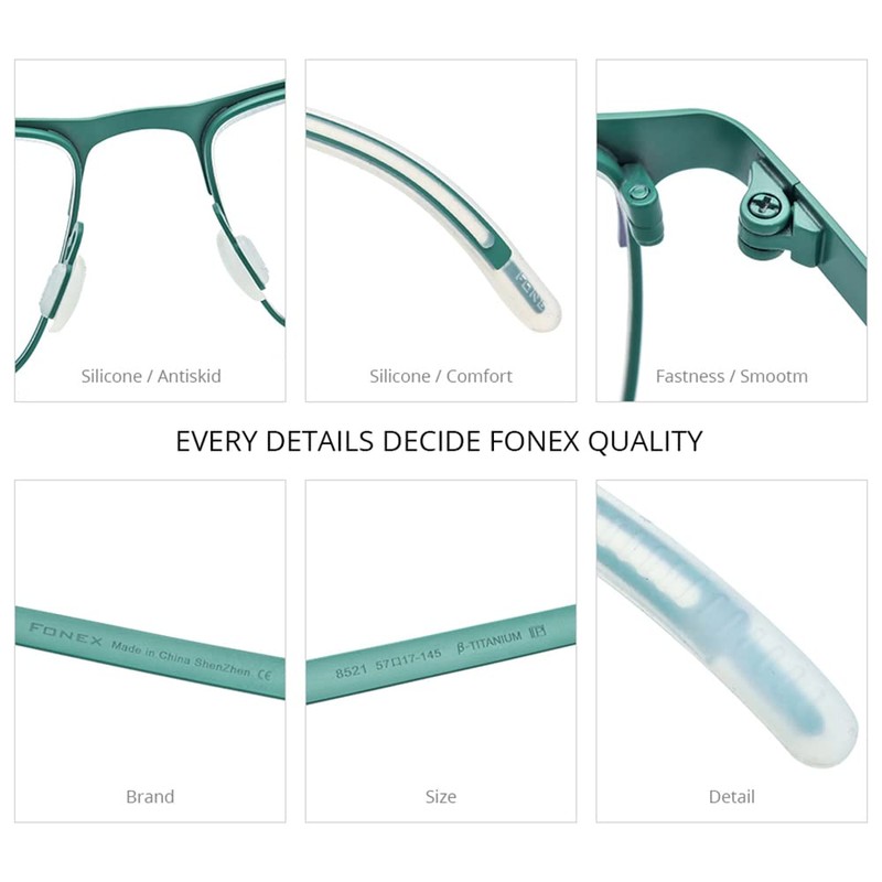 FONEX Titanium Glasses Frame,Men Square Myopia Optical Eyeglass Frame 8521