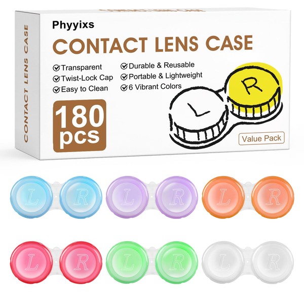 Phyyixs 180 Pack Contact Lens Cases Bulk, Transparent Cute Contact