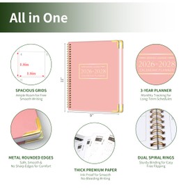 KAICN Calendar Planner 2026-2028, 36-Month, Monthly Planner Jan 2026-Dec 2028, 9“ x 11”, Spiral Bound, Hard Shell Cover,Calendar Planner for Office, School, and Home