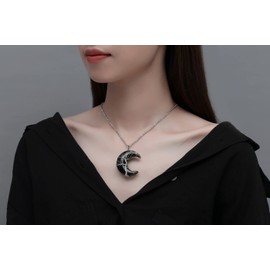 MAIBAOTA Black Obsidian Necklace Healing Crystal Stones Tree Life Wire Wrapped Crescent Moon Phase Pendant Necklace Mothers Day Gifts for Mom Gemstone Witch Jewelry Gifts for Women