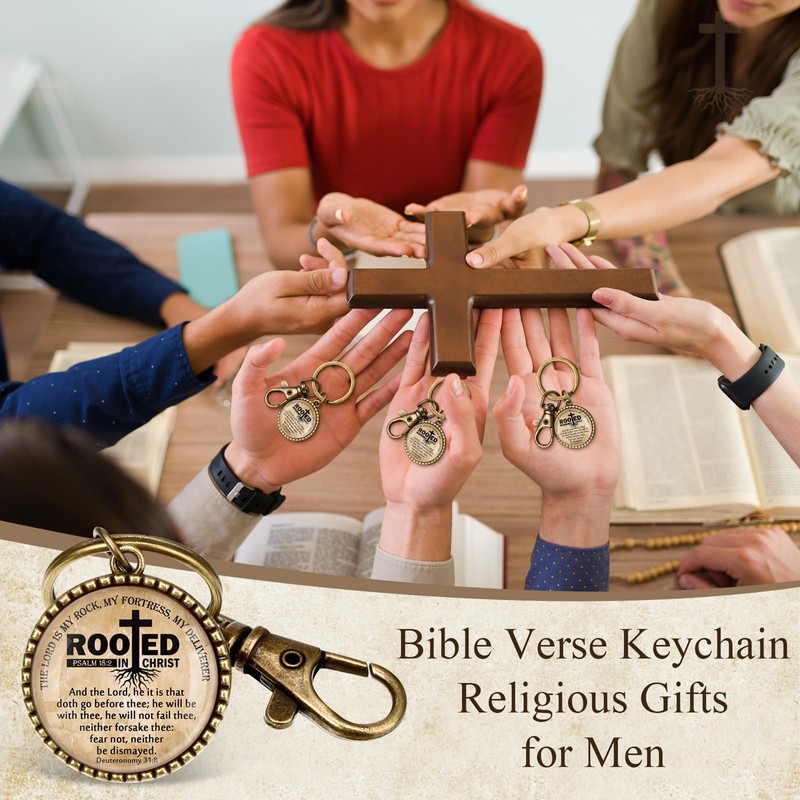 Wavwavw 10 Pcs Christian Keychain Bulk Bible Verse Keychain Rooted