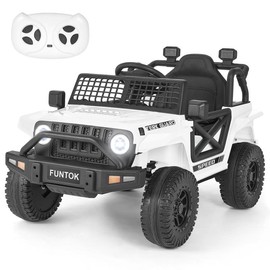 12v Kids Car, Kids Electric Car, Kids' Electric Vehicles, Kids Cars to Drive, LED Lights, Horn, Radio, USB/AUX/MP3, Ride on Toys, Electric Car for Kids, Black:_Funtok white