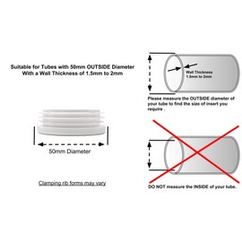 50mm Plastic End Caps, White Tube Inserts, Pack of 4 (See Second Image for Ordering Guide) - Made in Germany