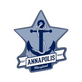 Die Cut Sticker Annapolis, Maryland, Blue and White Anchor, Contour Vinyl Sticker 1 to 3 inches (Waterproof Decal for Cars, Water Bottles, Laptops, Coolers), Small