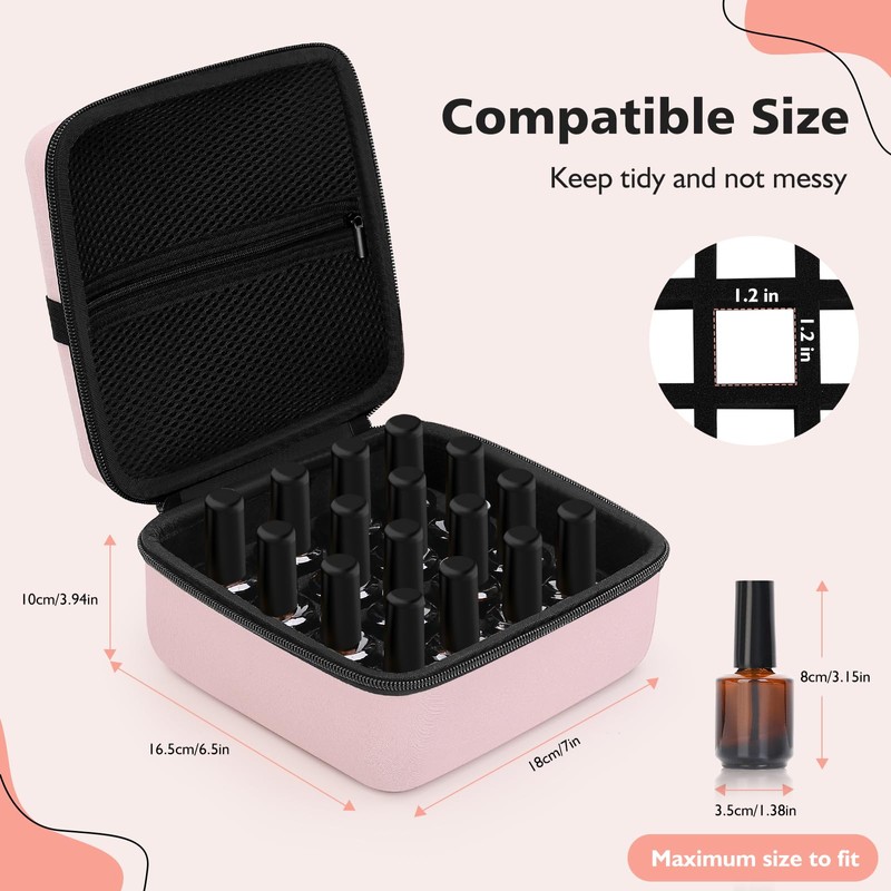 RISOU Portable Nail Polish Organizer Case for 16 Bottles of