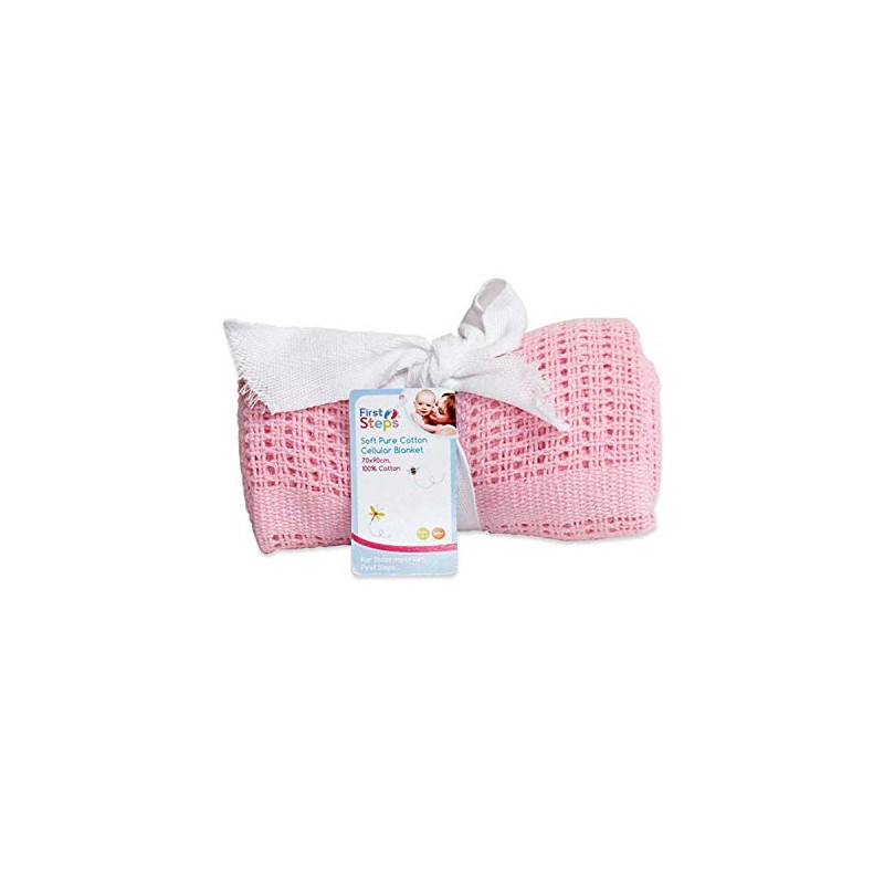 First Steps - Soft Pure Cotton Cellular Baby Blanket 70cm