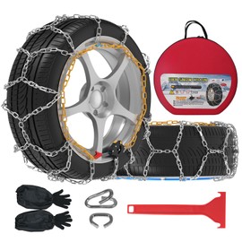 Auto-Fixing Snow Chains, 1 Min Quick Fit Easy Installation Tire-Chains, Portable Reusable High Carbon Steel Anti Slip Tire Chain for Passenger Car, Pickup Trucks and SUV - Set of 2