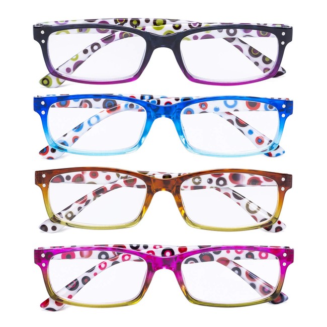 CessBlu Ladies Reading Glasses 4 Pairs Colorful Dots Design Reader Eyeglasses for Women Reading with Spring Hinge