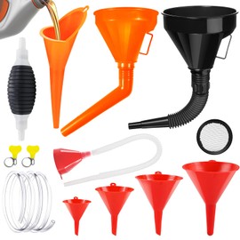 Nadisean 10 Piece Filling Funnel Set, Plastic Funnel Set with Hand Pump, Transfer Pump, Funnel Oil Universal Car with Removable Spout and Long, Oil Funnel for Car, Workshop, Household