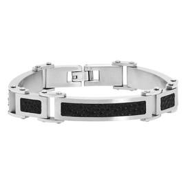 Oxford Ivy Men's Stainless Steel Link Bracelet with Black Stingray