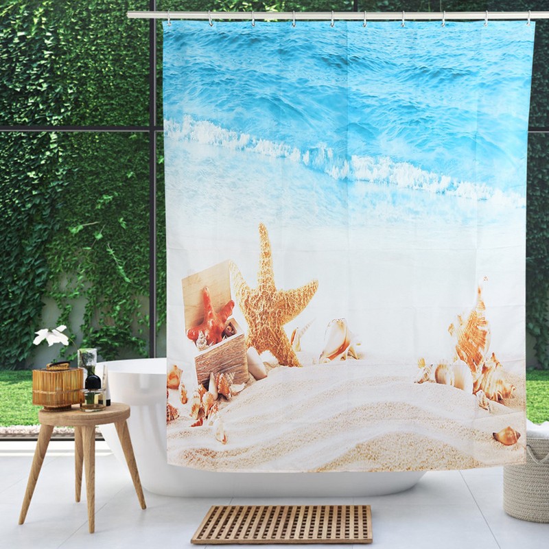 Beautiful Beach Scenery Shower Curtain Waterproof Mildew Proof Print Bath
