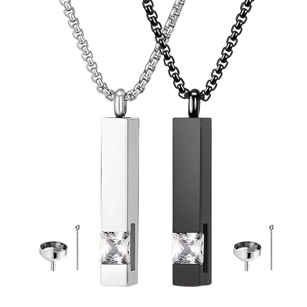Vanski 2 Pcs Urn Necklaces for Ashes, Vertical Bar Cremation