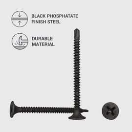 Pack of 50 Drywall Black Phosphate Carbon Steel 3.5 x 45 mm Screws Self Drilling Tapping Screw (PH) Phillips Countersunk (50, 3.5 x 45 mm)