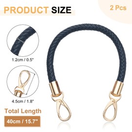 uxcell 2 Pcs Leather Purse Strap, 15.7 Inch PU Leather Braided Purse Replacement Shoulder Strap for Handbags with Buckle for DIY Handbag Purse Making, Dark Blue