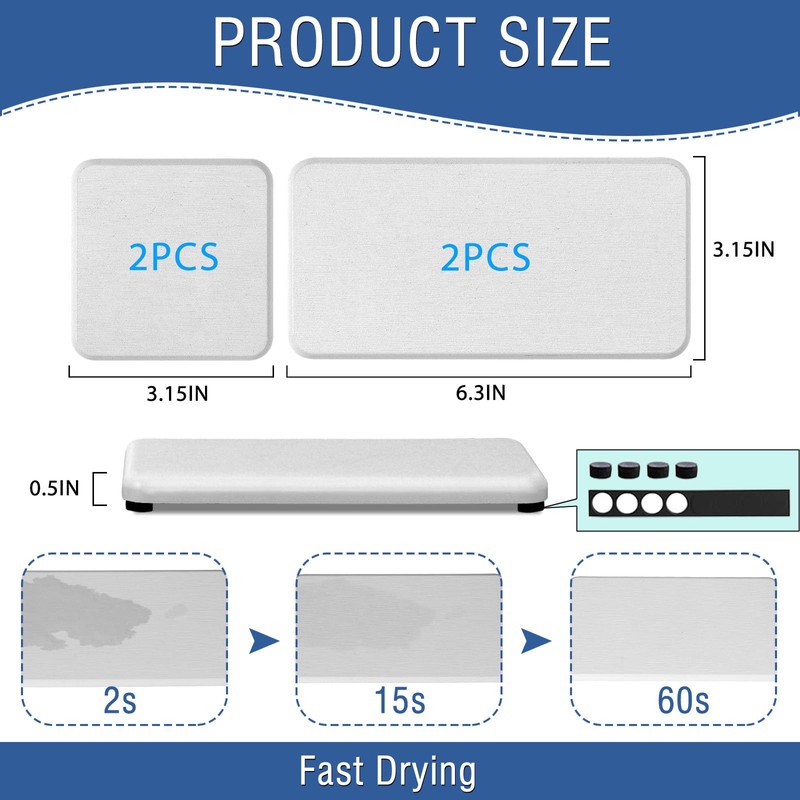 4PCS Water Absorbing Stone Tray, Quick Drying Diatomite Stone Sink
