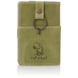 Nadaya Peanuts Snoopy [Full of Heart] Key Case Female Ladies' Character Cute Card Holder Pass Case Folding Leather Folio No.73341, green