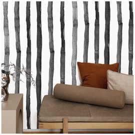 Mfnyzsem Black Striped Peel and Stick Wallpaper Removable Coastal Boho Geometric Contack Paper Self-Adhesive Vinyl Waterproof Wall Paper Roll for Bathroom Living Room Door Kitchen Shelves 17.7”x78.7”