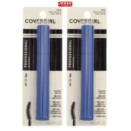 CoverGirl Professional 3-In-1 Curved Brush Mascara, 200-Very Black - Pack of 2