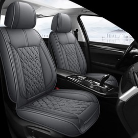 Pariitadin Leather Car Seat Covers Front Pair, Waterproof Breathable Faux Leather Automotive Seat Covers for Cars, Non-Slip Car Interior Covers Universal Fit Most Cars Sedans Trucks SUVs, Gray