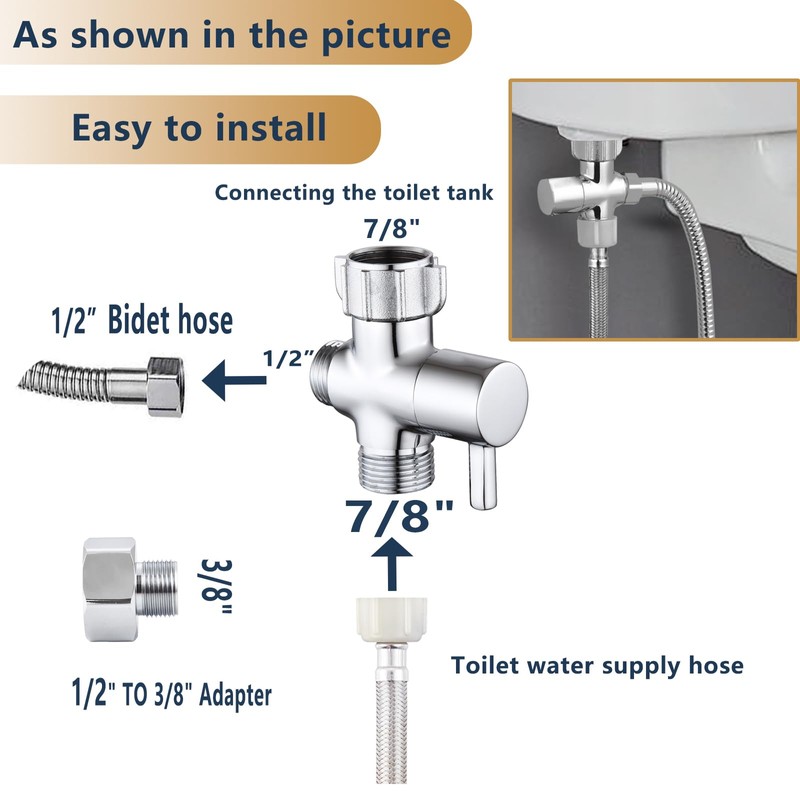 YRDL Bidet T Adapter, Brass T Adapter with Shut-off Valve,